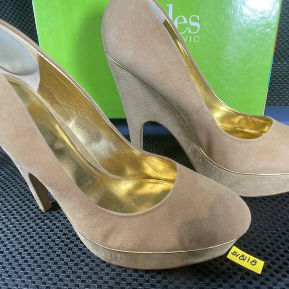 CHARLES by Charles David "Latte Suede" Heels Platform - 8.5 HELIX CBCD794 IN8118 - Picture 1 of 15